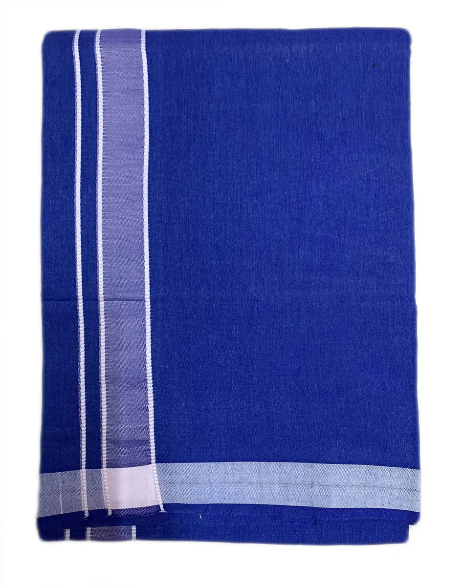 Prakasam Cotton Mens Single Dhoti 1.28x1.95 Mtrs | Blue Kerala Dhoti for Men - view 2