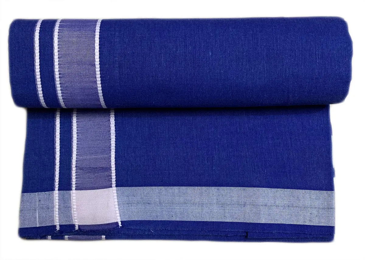 Prakasam Cotton Mens Single Dhoti 1.28x1.95 Mtrs | Blue Kerala Dhoti for Men - view 3
