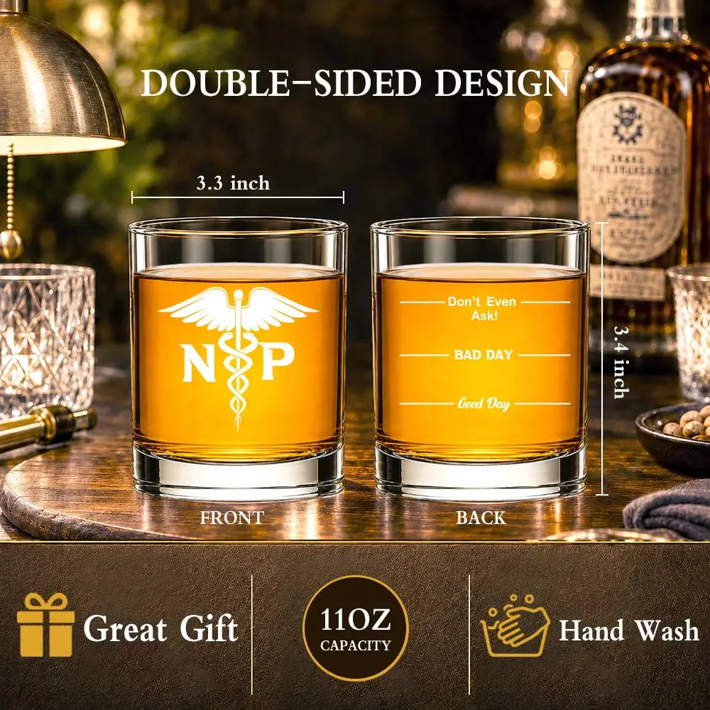 AGMDESIGN Nurse Practitioner Whiskey Glass 11 oz | Double Sided Funny Good Day Bad Day - view 2