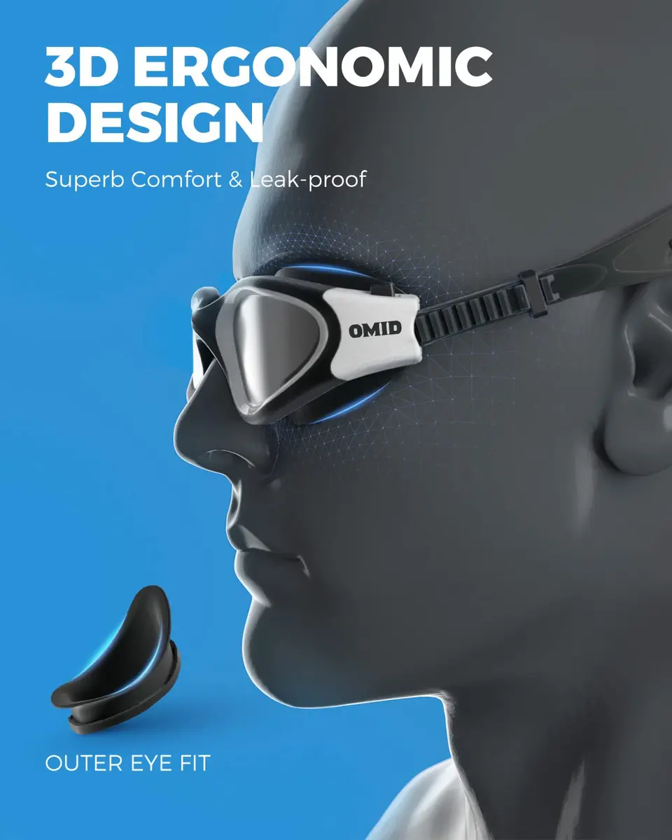 OMID Polarized Swim Goggles with Anti-Fog & UV Protection | Silver Lens, Black/White Frame (1.93 in Height) - view 5