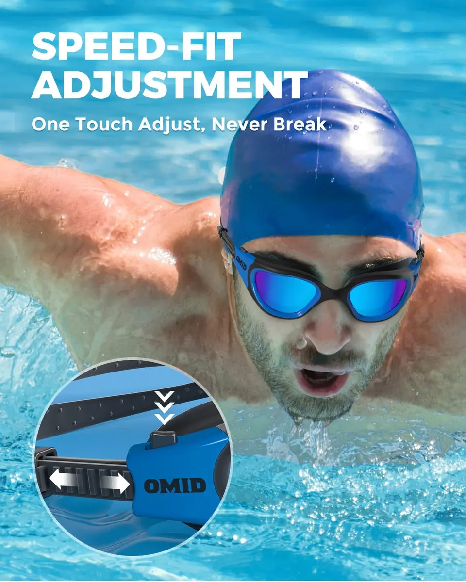 OMID Polarized Swim Goggles with Anti-fog & UV Protection, Blue Frame Blue Lens (156 g / 0.15 lb) - view 6