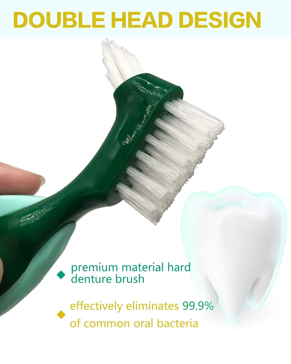 Uouovo Premium Hard Denture Brush Toothbrush 2-Pack | Double-Sided Bristles for Effective Denture Cleaning - view 4