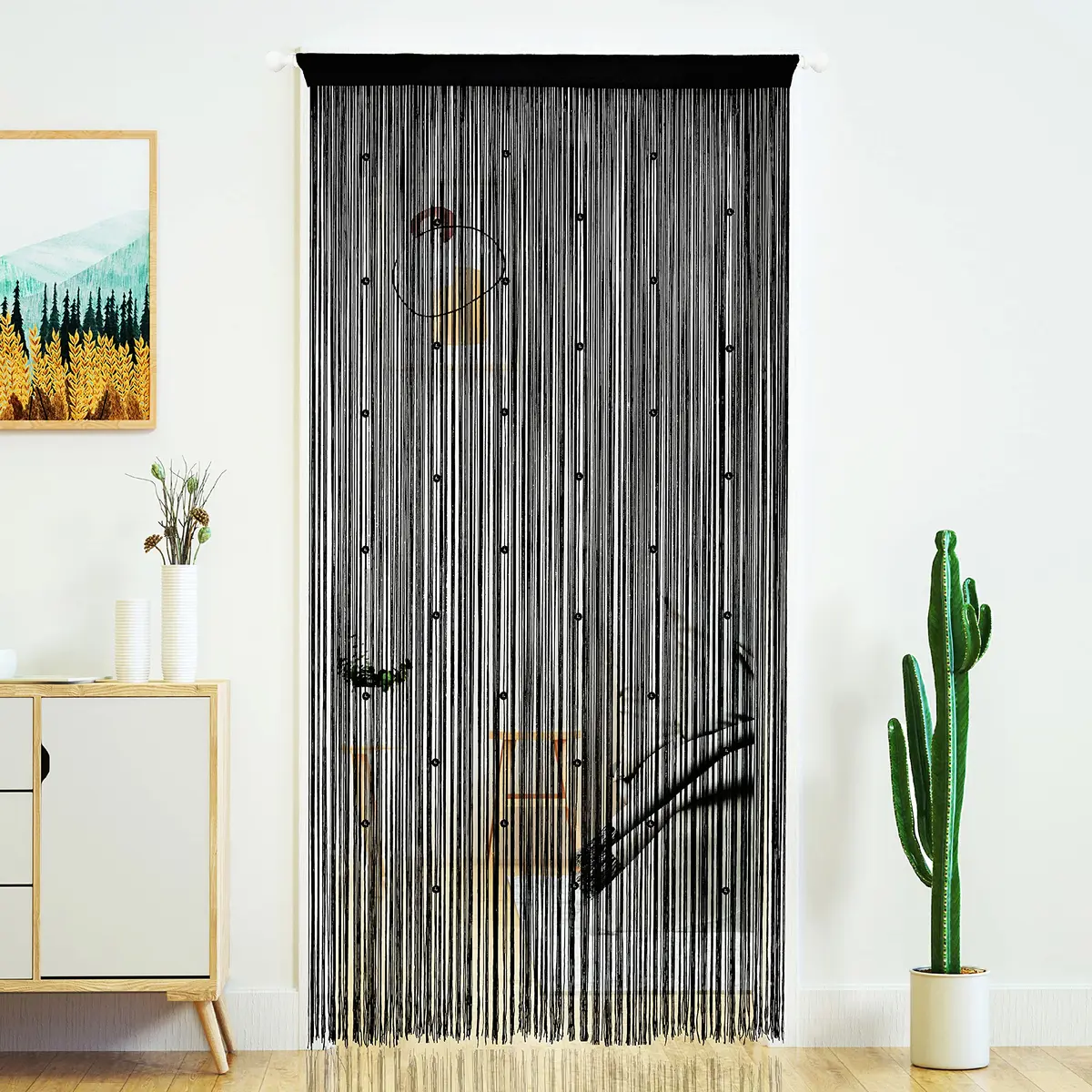 YaoYue Beaded Door String Curtain for Doorway 39"W x 110"L Black | Eco-Friendly Polyester, Room Divider & Door Privacy - main product image