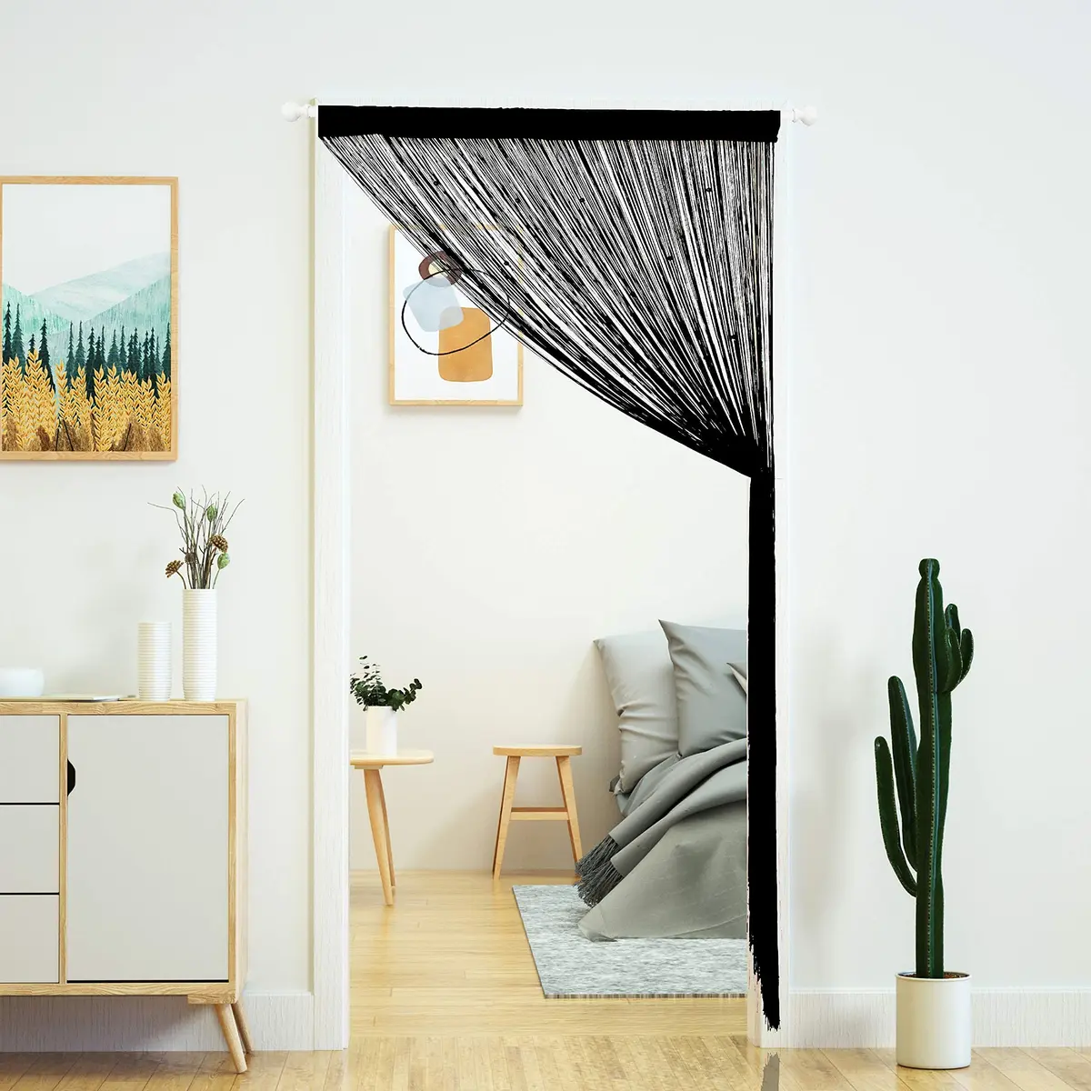 YaoYue Beaded Door String Curtain for Doorway 39"W x 110"L Black | Eco-Friendly Polyester, Room Divider & Door Privacy - view 7