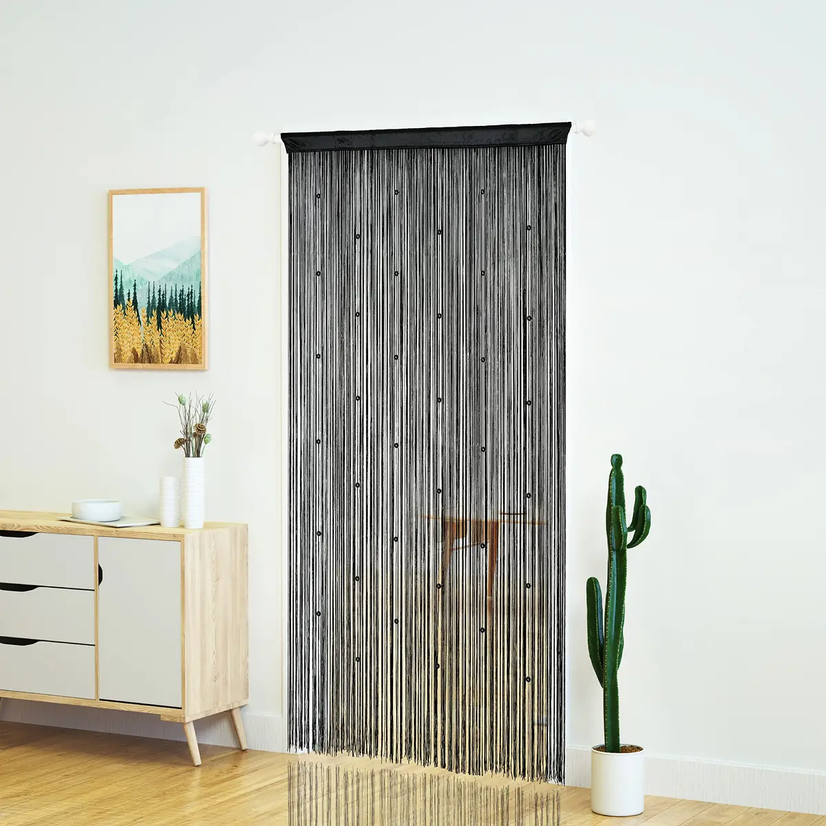 YaoYue Beaded Door String Curtain for Doorway 39"W x 110"L Black | Eco-Friendly Polyester, Room Divider & Door Privacy - view 3