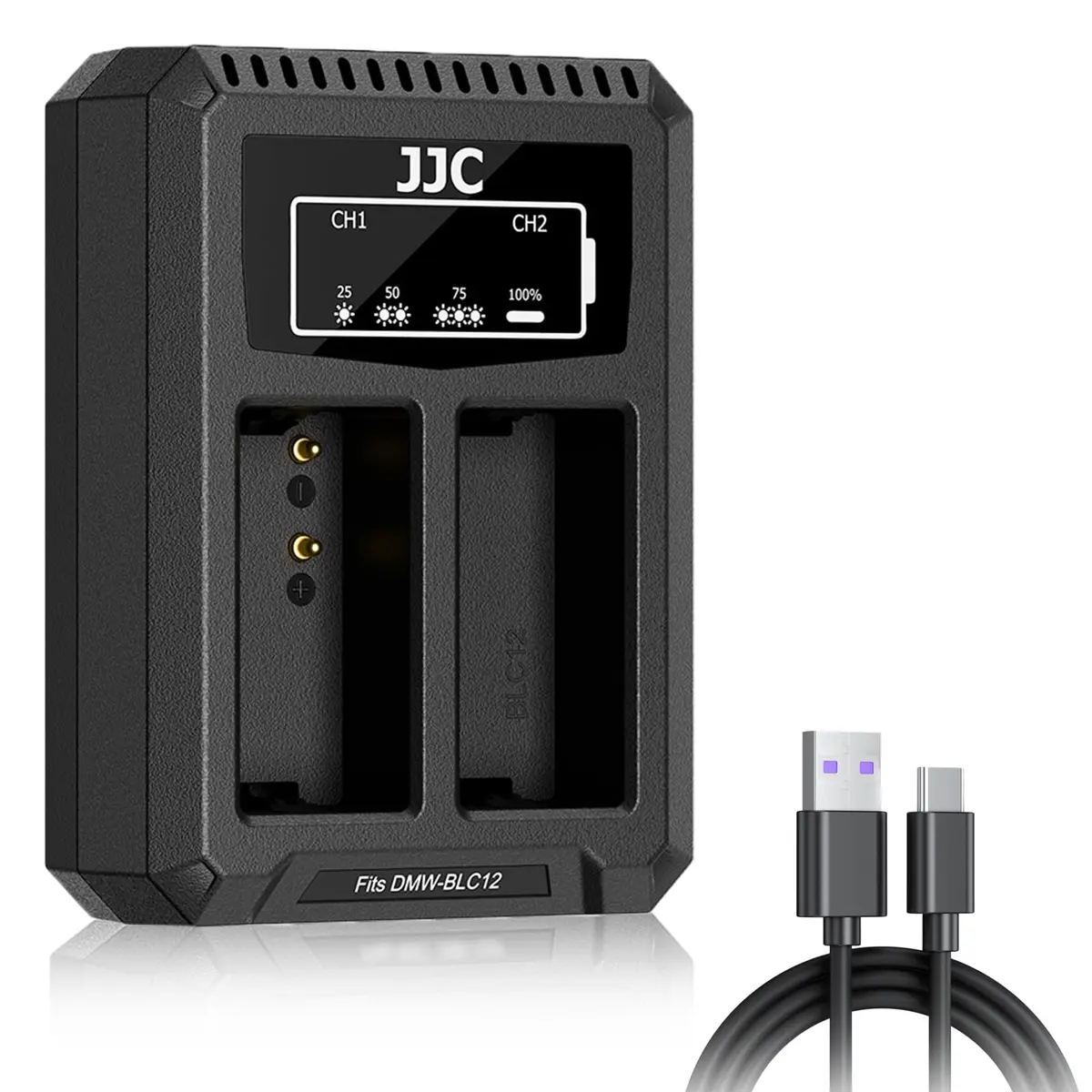 JJC Dual USB Battery Charger for DMW-BLC12 Sigma BP-51 Leica BP-DC12 | Compatible with Lumix G95 G85 GH2 G5 G6 FZ200 FZ1000 - main product image