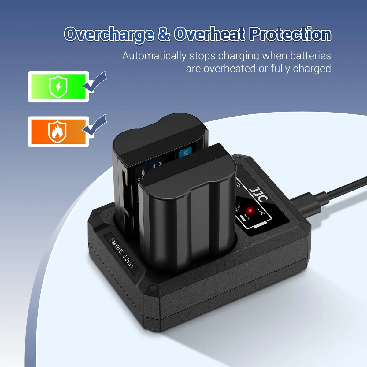JJC Dual USB Battery Charger for DMW-BLC12 Sigma BP-51 Leica BP-DC12 | Compatible with Lumix G95 G85 GH2 G5 G6 FZ200 FZ1000 - view 5