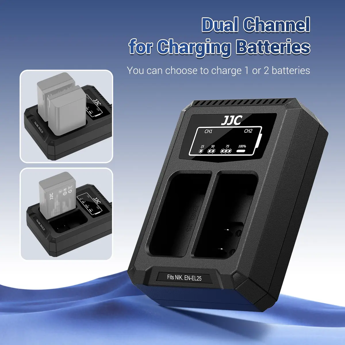 JJC Dual USB Battery Charger for DMW-BLC12 Sigma BP-51 Leica BP-DC12 | Compatible with Lumix G95 G85 GH2 G5 G6 FZ200 FZ1000 - view 2