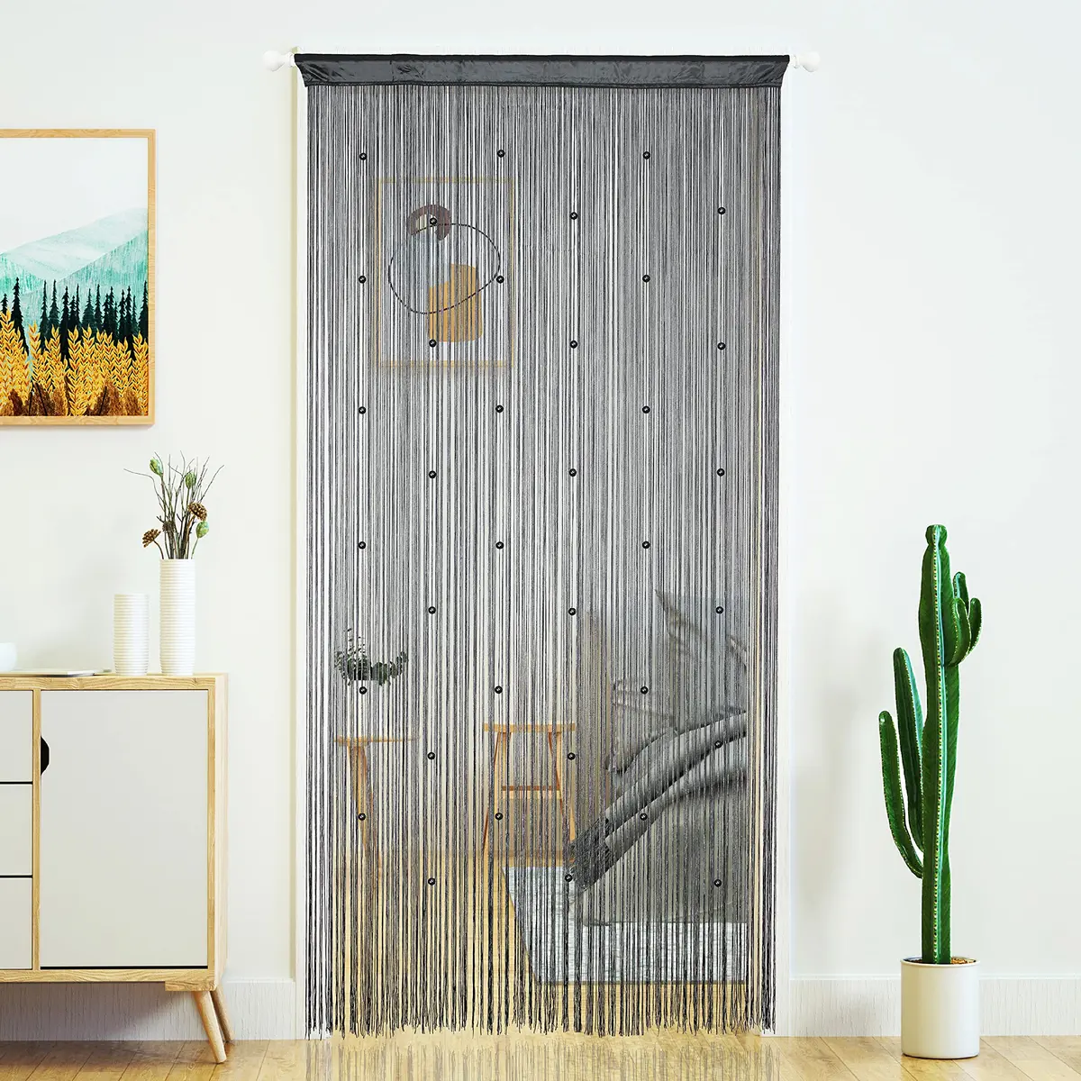 YaoYue Beaded Door String Curtain 39"W x 110"L | Eco-friendly Polyester, Room Divider & Doorway Decor - main product image