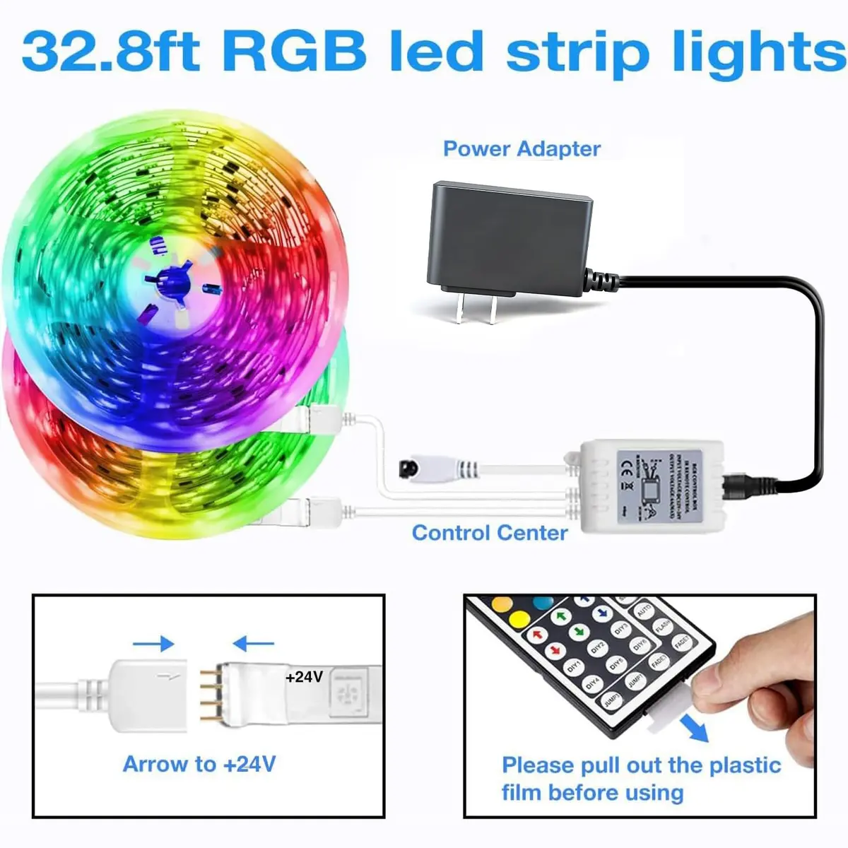 DAYBETTER 32.8 ft LED Strip Lights Color Changing | Remote & Power Supply Kit for Indoor Use - view 3
