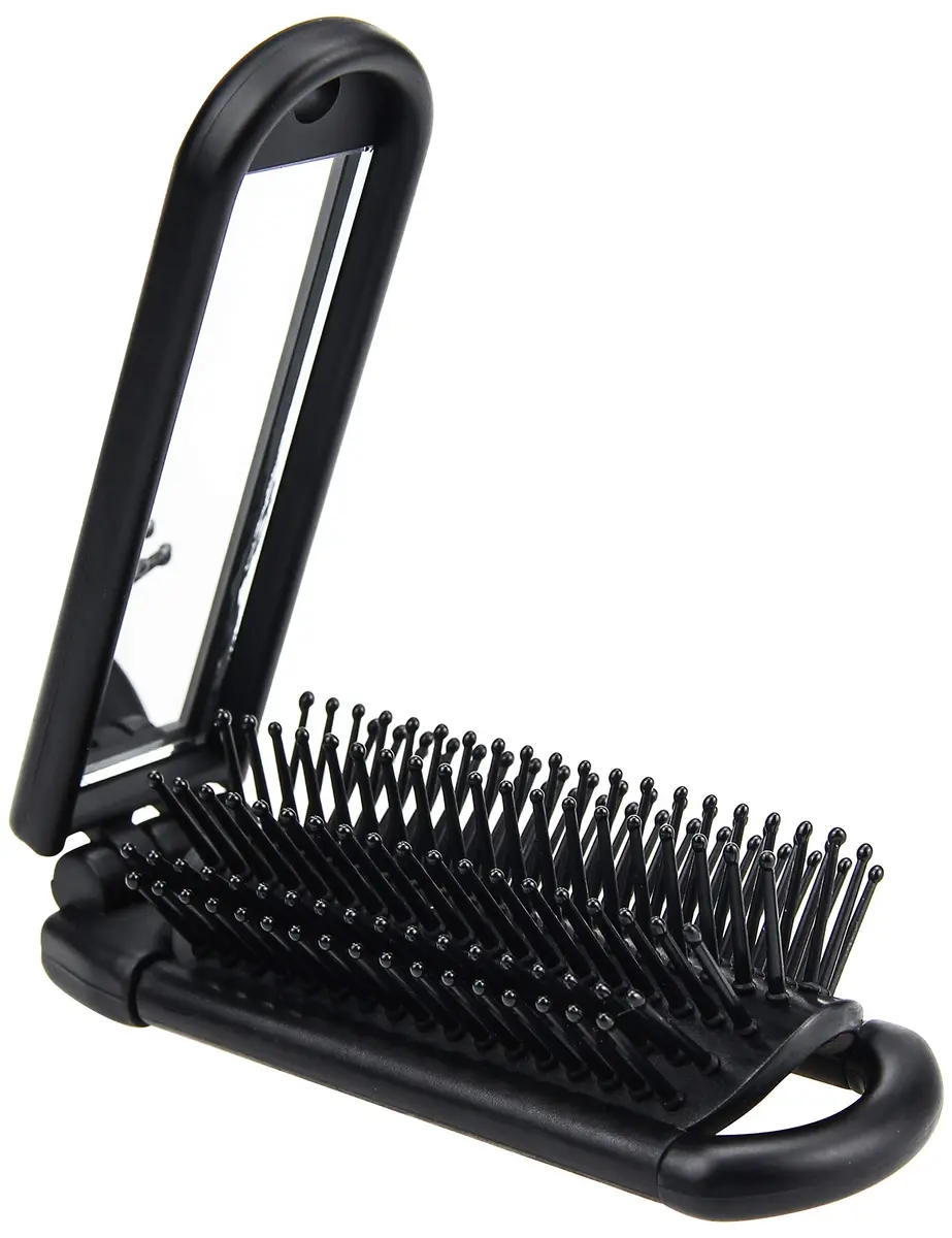 Ancable Travel Hair Brush for Women, Mini Folding Hair Brush for Wet & Dry, Ultrasoft Small Pocket Mirror Brush for All Hair Types, Black - main product image
