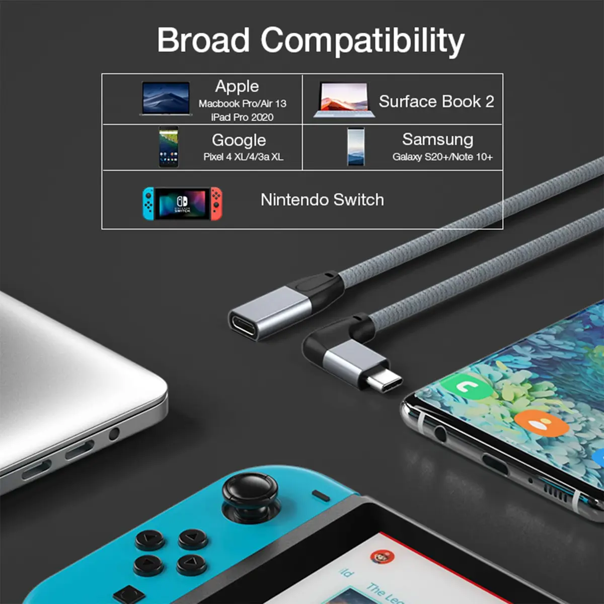 UseBean 90 Degree USB C Extension Cable 1.6FT (0.49m) | USB 3.2 Gen 2 20Gbps 100W PD 4K@60Hz - view 7