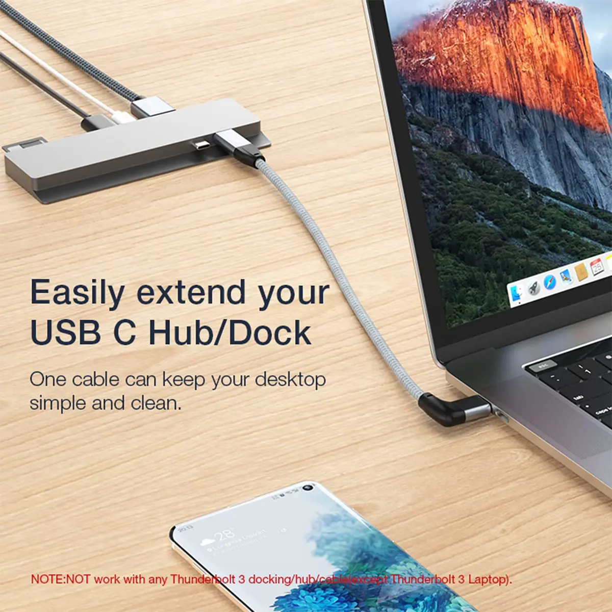 UseBean 90 Degree USB C Extension Cable 1.6FT (0.49m) | USB 3.2 Gen 2 20Gbps 100W PD 4K@60Hz - view 3