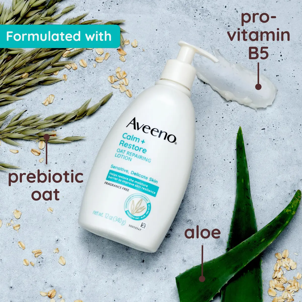 Aveeno Calm + Restore Repairing Body Lotion 12 oz | Fragrance-Free Sensitive Skin Moisturizer - view 4