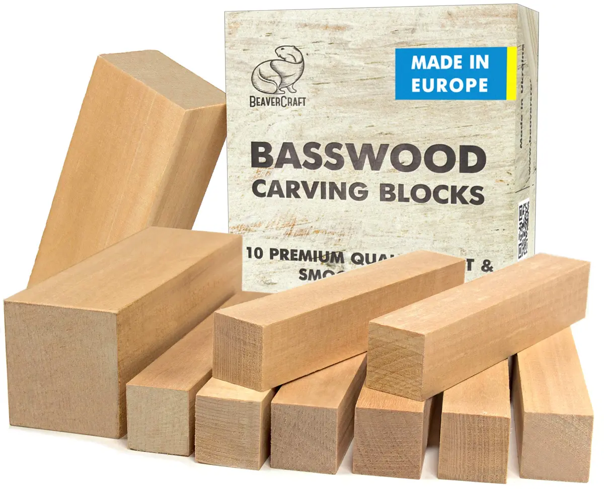BeaverCraft Basswood Carving Blocks Set BW 10 PCS | Soft Basswood for Crafts & Whittling - main product image