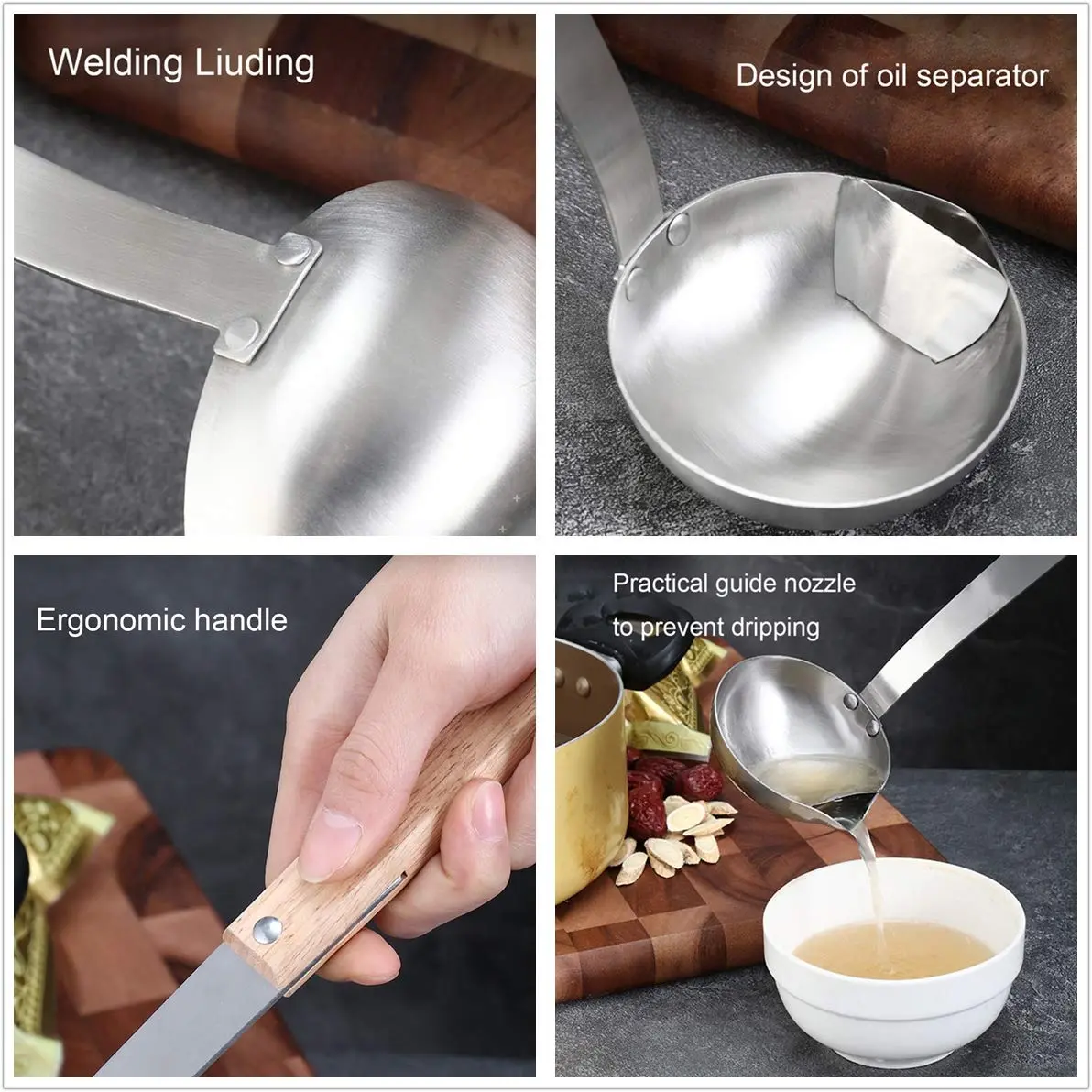 TIYOORTA Soup Ladle Oil Separator 12 in | Stainless Steel Kitchen Colander - view 3