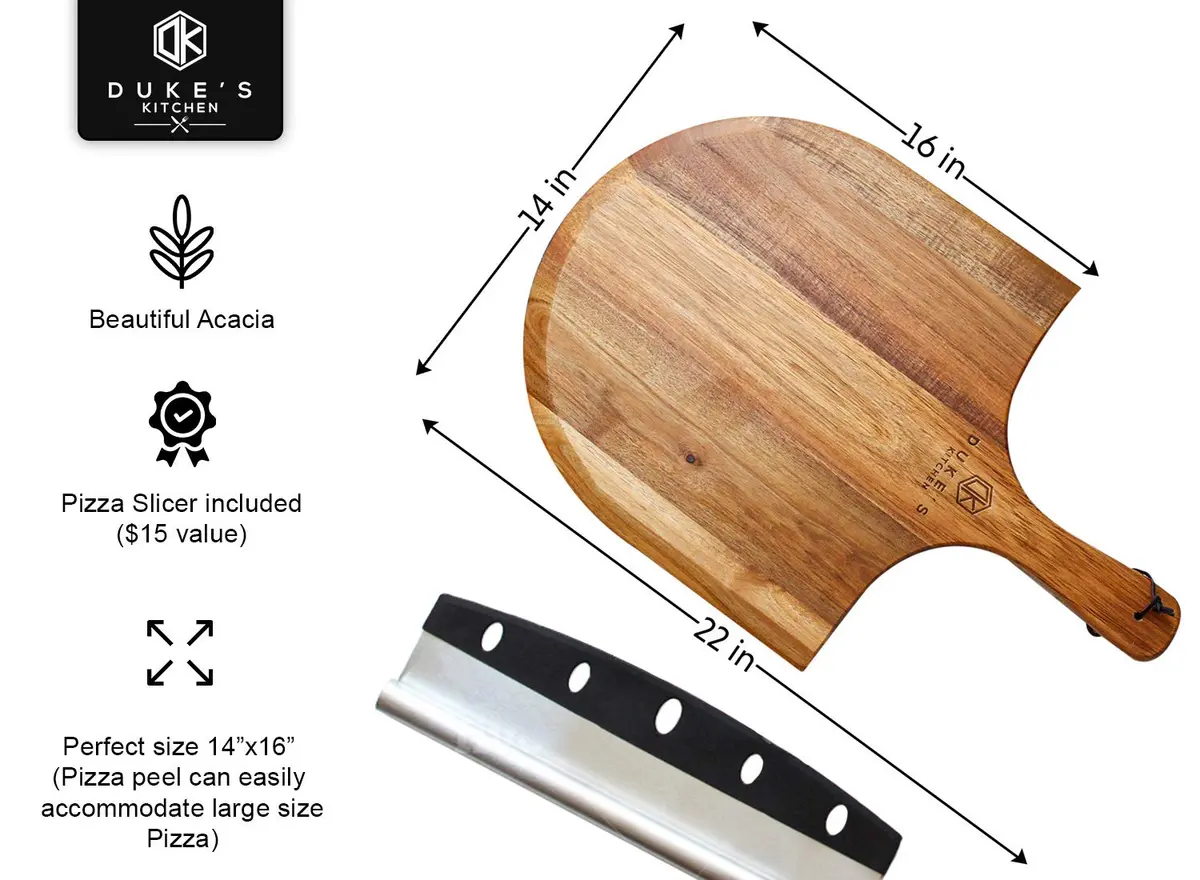 dylan n duke Premium Acacia Pizza Peel (Extra Large) 14" W x16" L | Gourmet Wooden Paddle for Pizza - view 6