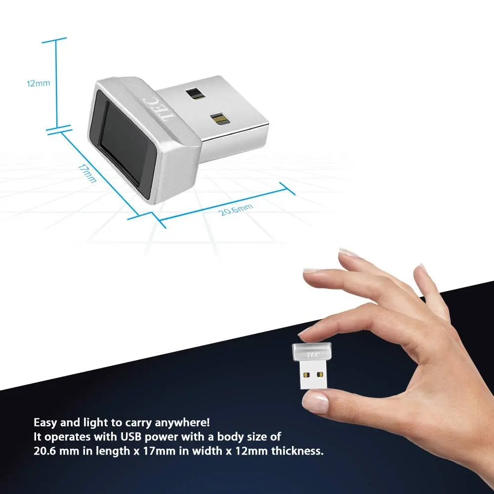 TEC Mini USB Fingerprint Reader for Windows 11/10 Hello, TE-FPA2 Biometric Fingerprint Scanner Dongle | Password-Free Login & File Encryption - view 5