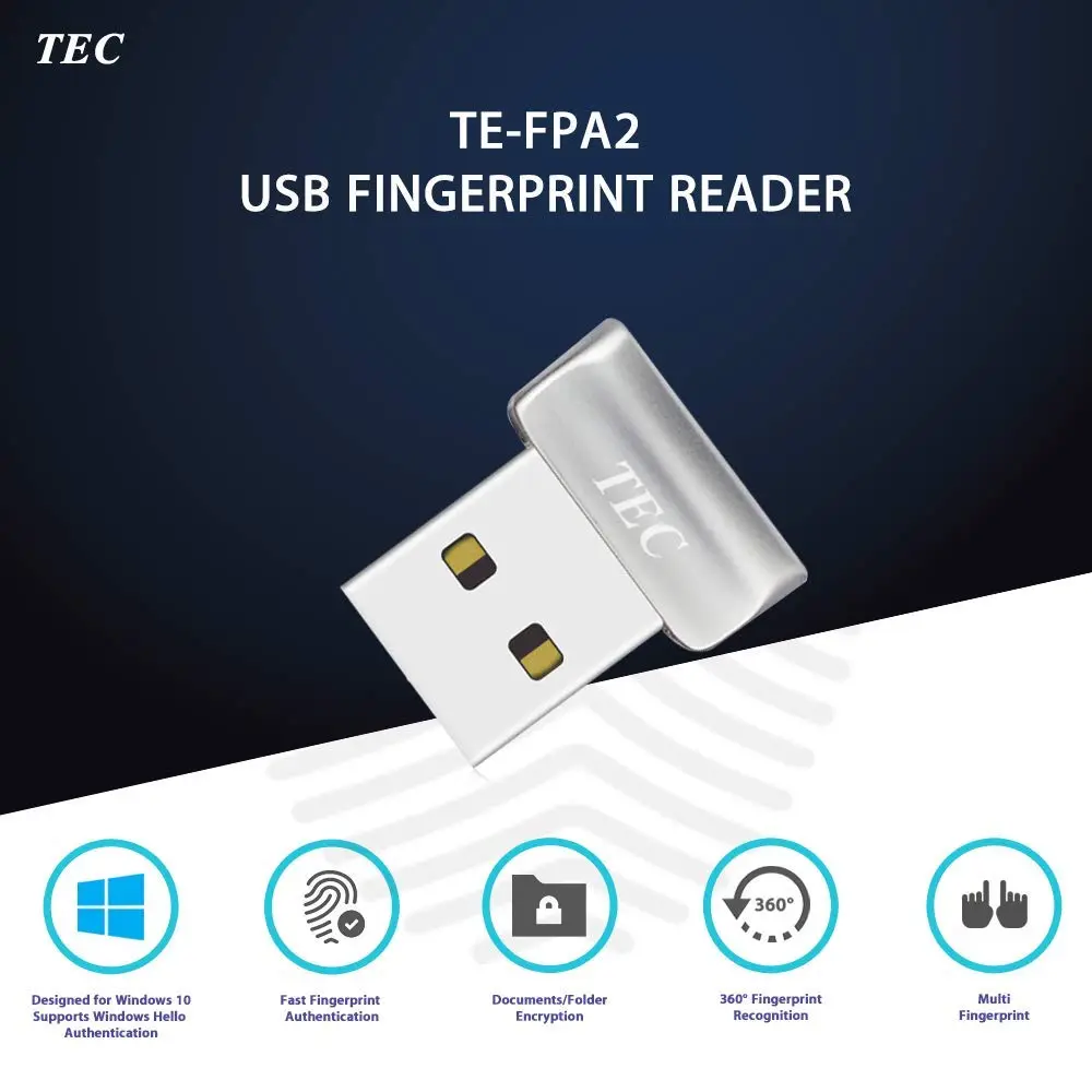 TEC Mini USB Fingerprint Reader for Windows 11/10 Hello, TE-FPA2 Biometric Fingerprint Scanner Dongle | Password-Free Login & File Encryption - view 2