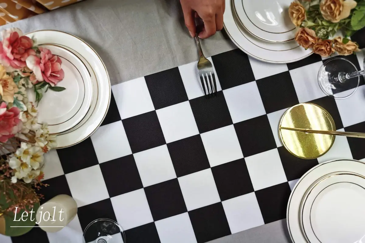 Letjolt Black Checkerboard Table Runner Racing Theme 12x108 Inches | Classic Checkered Design for Parties & Events - view 2
