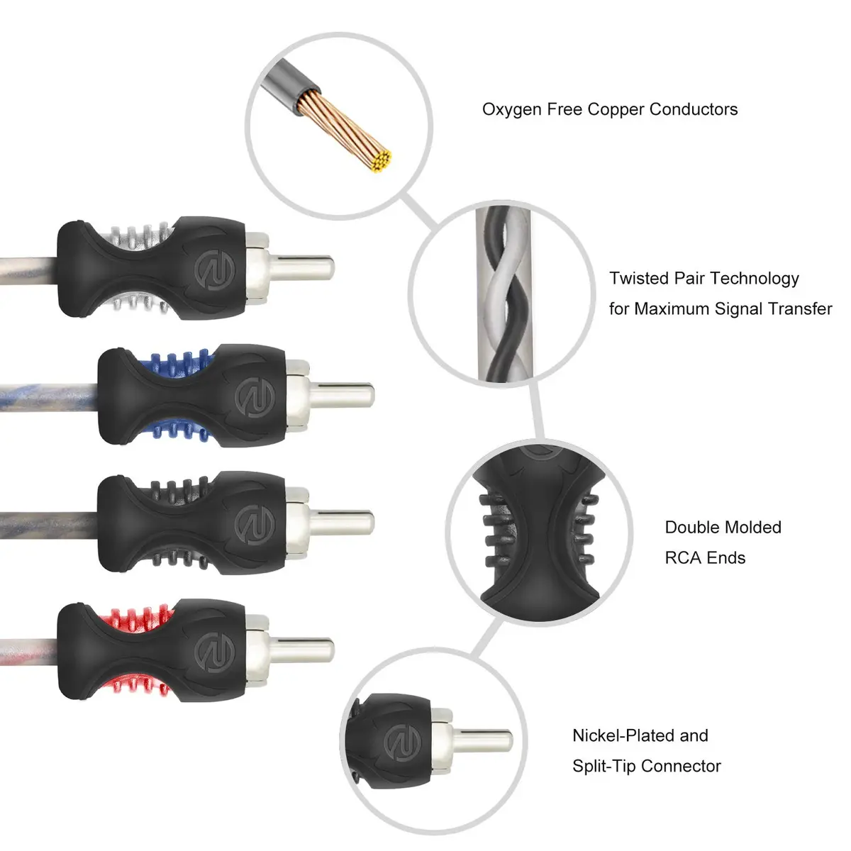 RECOIL Echo Series 17ft (5.18m) 4 Channel RCA Audio Cable | Twisted Pair Noise Reduction - view 3