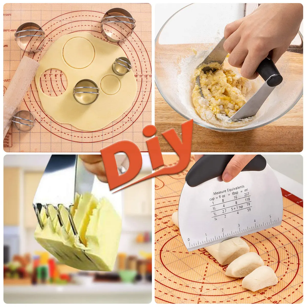 Angadona Complete Pastry Tool Set with Silicone Baking Mat, Biscuit Cutters, Dough Blender & Scraper | 8-Piece Set - view 3