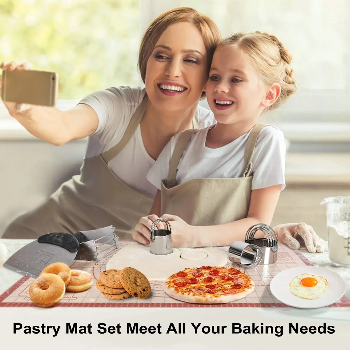 Angadona Complete Pastry Tool Set with Silicone Baking Mat, Biscuit Cutters, Dough Blender & Scraper | 8-Piece Set - view 4