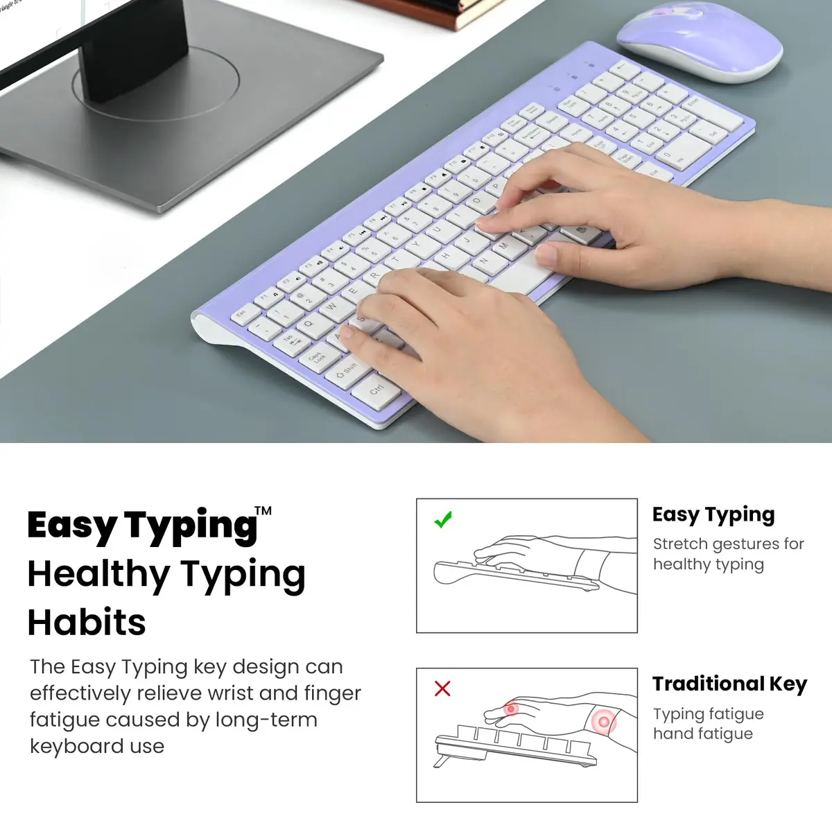 cimetech Wireless Keyboard and Mouse Combo Purple White | Scissor-Switch Keys & Silent Click - view 7