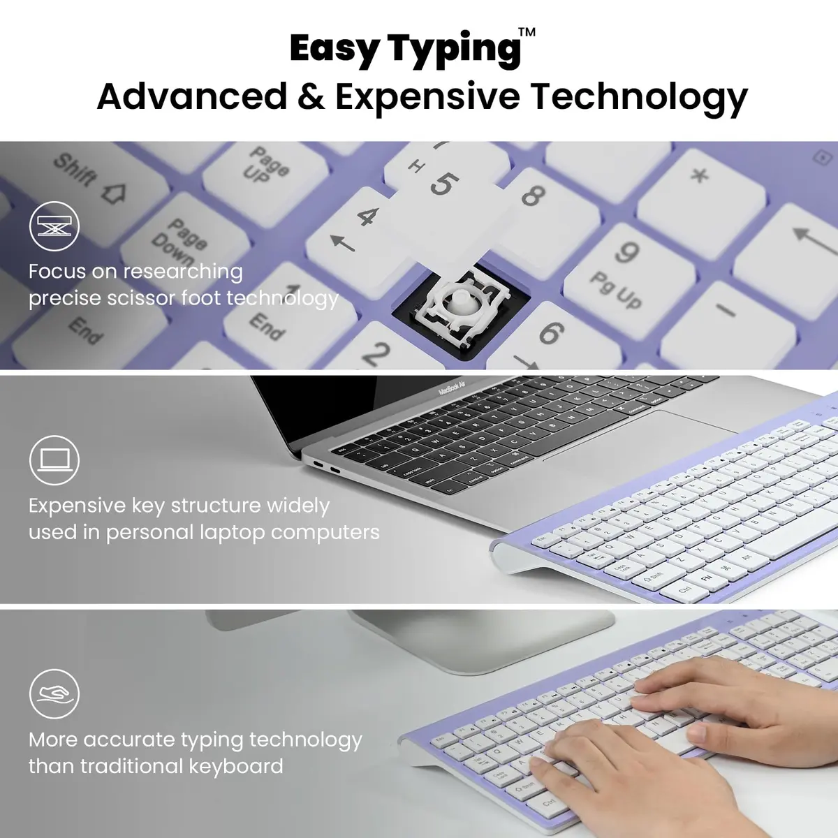 cimetech Wireless Keyboard and Mouse Combo Purple White | Scissor-Switch Keys & Silent Click - view 4