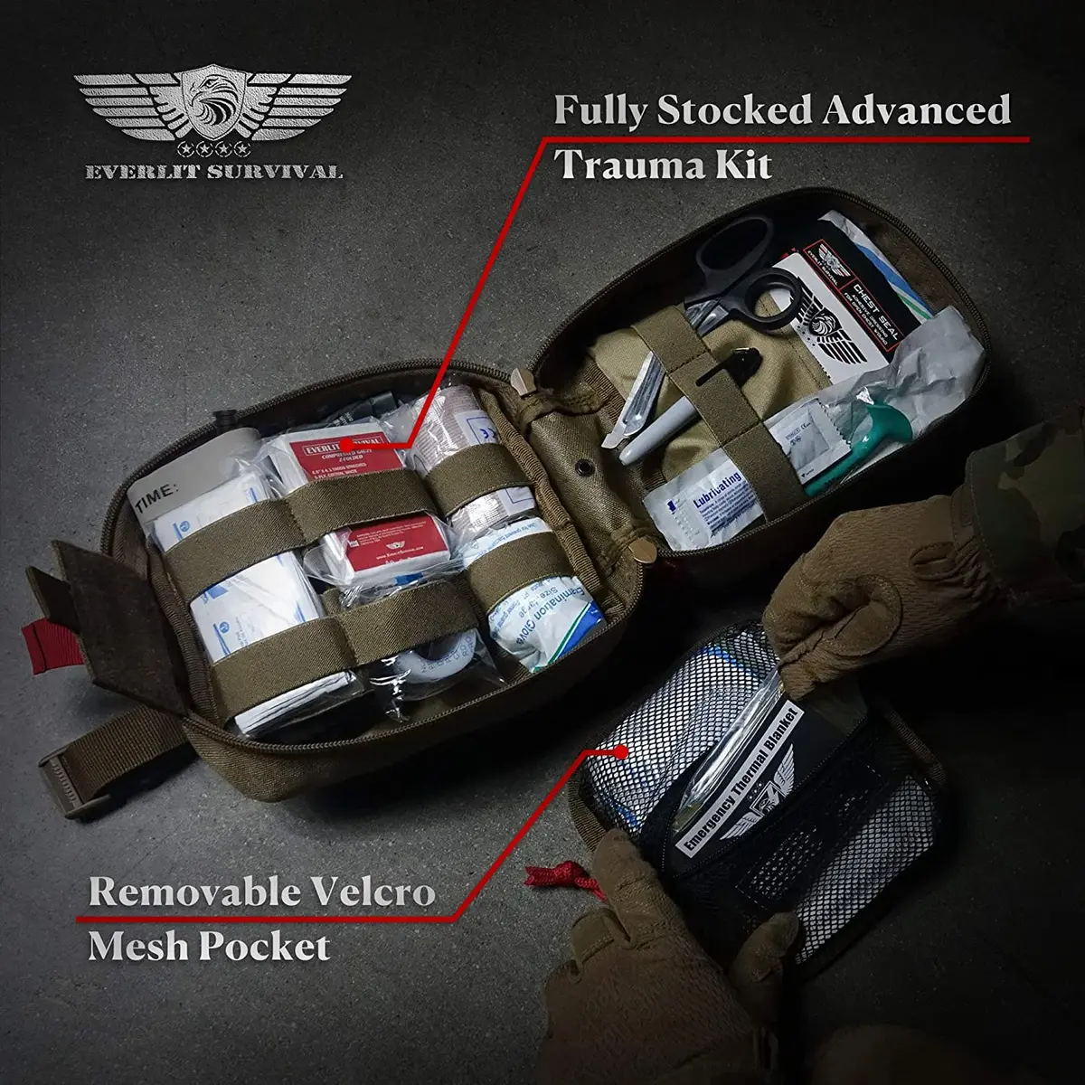 EVERLIT Advanced Emergency Trauma Kit, 92 Piece Set | Military-Grade First Aid for Outdoors & Disasters - view 5