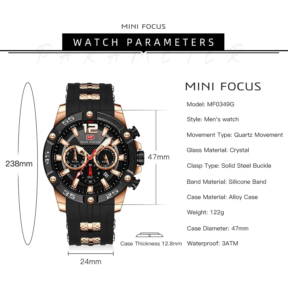 MF MINI FOCUS Men Watches Chronograph Waterproof Luminous Calendar 47mm | Casual Sport Watch for Men - view 6
