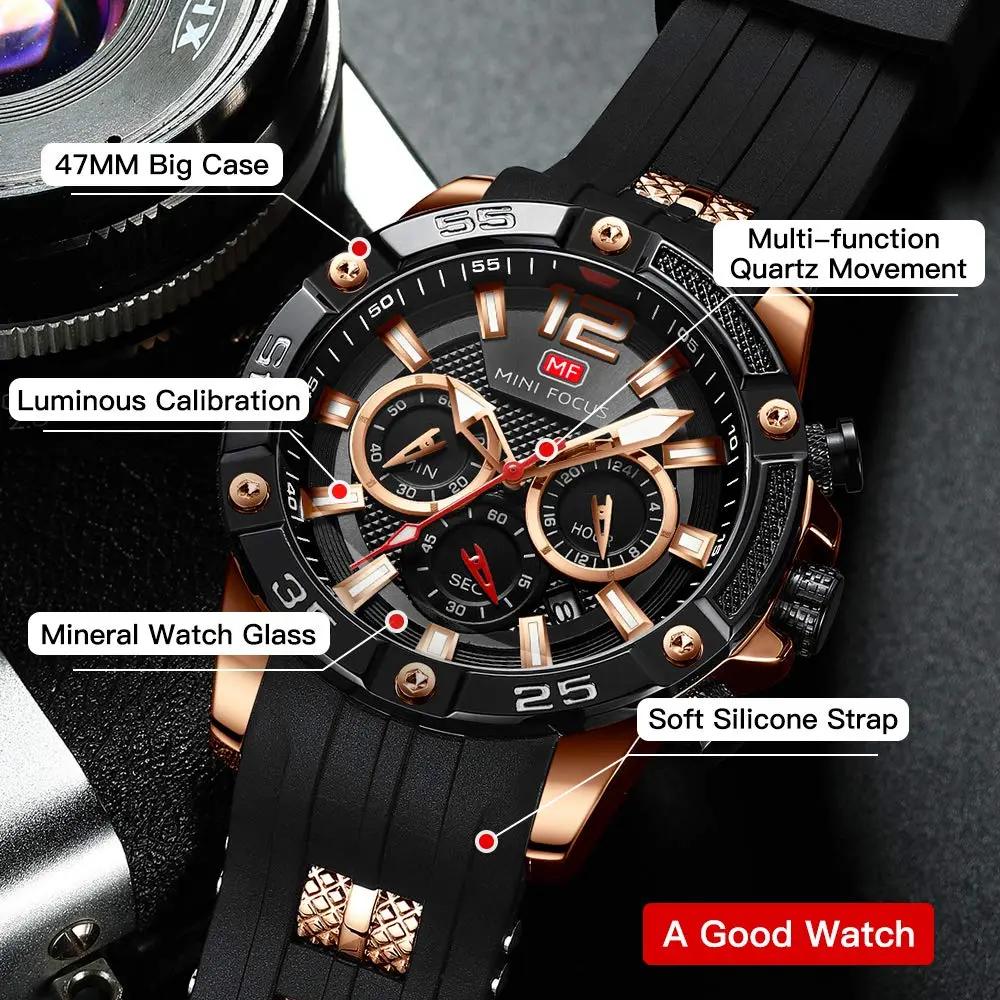 MF MINI FOCUS Men Watches Chronograph Waterproof Luminous Calendar 47mm | Casual Sport Watch for Men - view 3