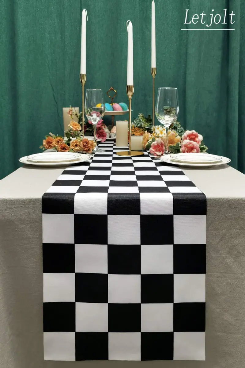 Letjolt Black White Checkered Table Runner 12 x 72 inches Racing Party - view 5