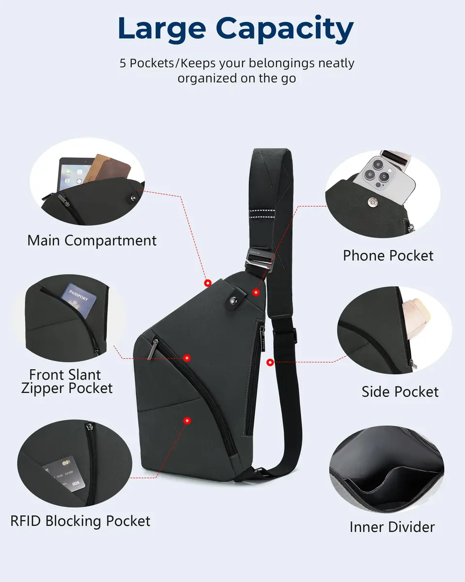 OSOCE Crossbody Bag for Men, RFID Blocking Anti-Theft, 2.0S | Waterproof Casual Daypack with Adjustable Strap - view 7