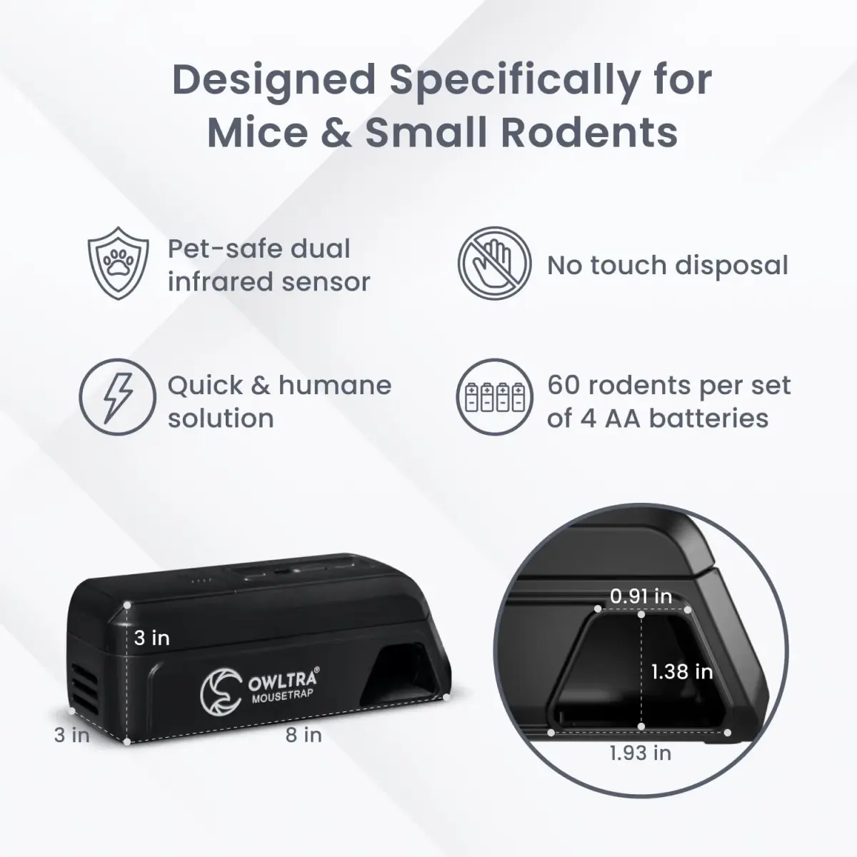 OWLTRA Black Electric Mouse Trap for Small Rodents | Pet-Safe Trigger - view 2