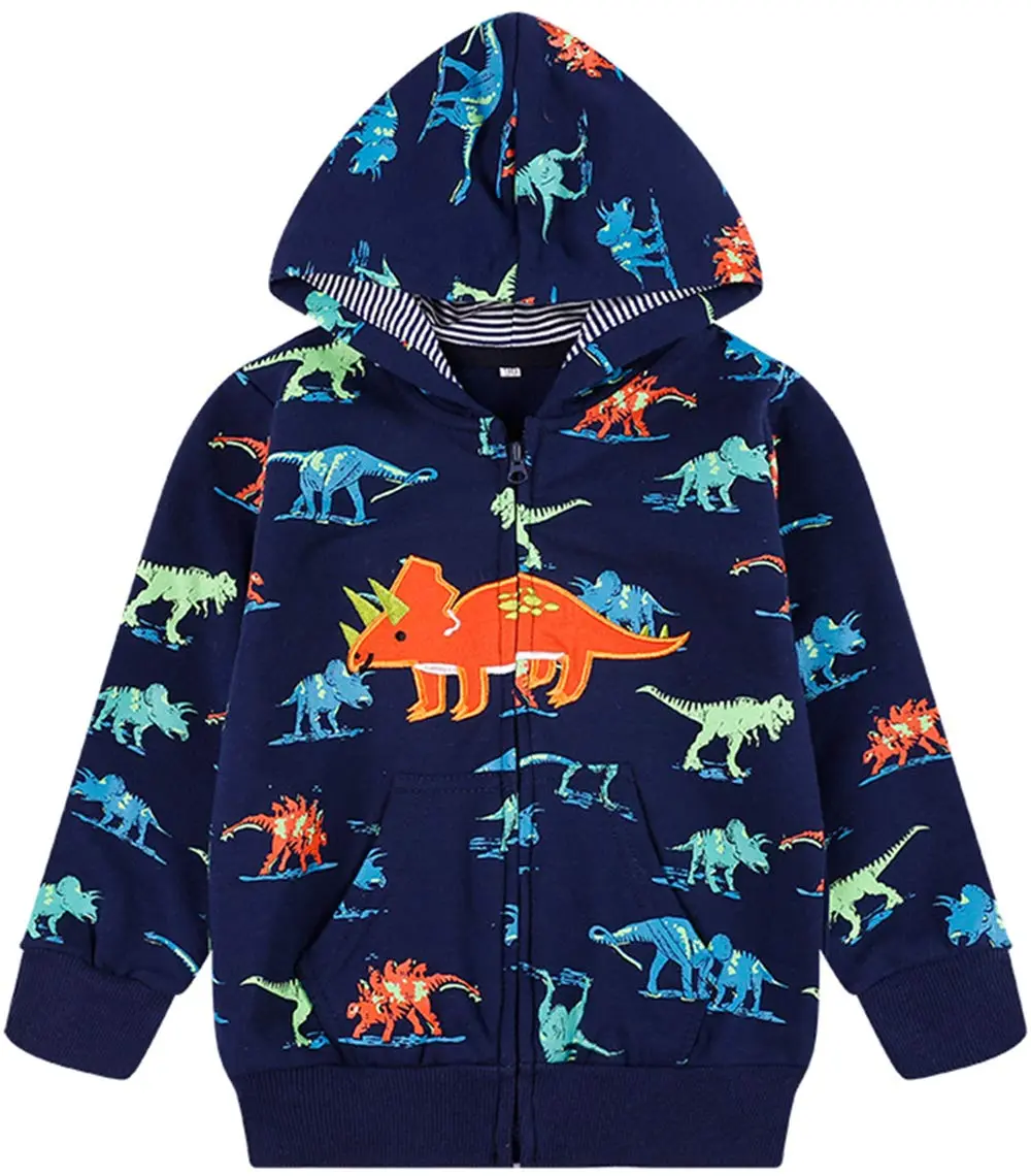 Popshion Toddler Boys Jacket Cartoon Dinosaur Animal Zipper Spring Autumn Hoodies Coat for Kids 1-7 Years (Cute Dinosaur-8039 130) | Lightweight Cotton - main product image