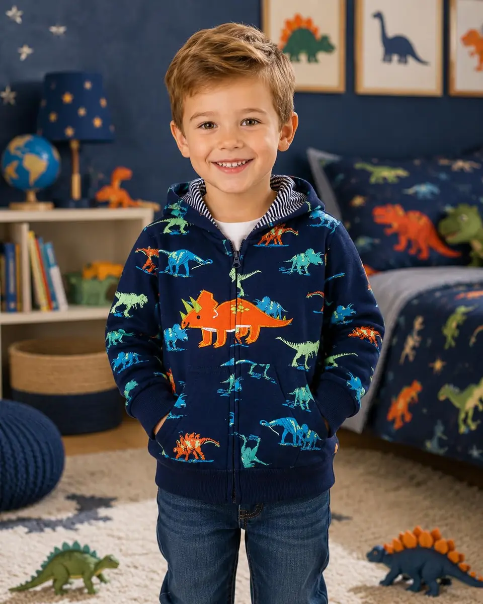 Popshion Toddler Boys Jacket Cartoon Dinosaur Animal Zipper Spring Autumn Hoodies Coat for Kids 1-7 Years (Cute Dinosaur-8039 130) | Lightweight Cotton - view 2