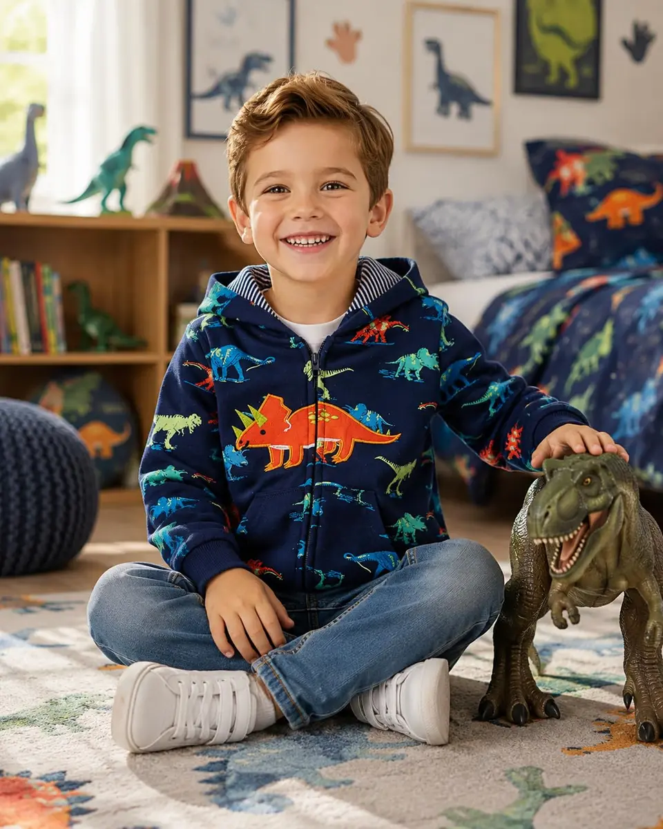 Popshion Toddler Boys Jacket Cartoon Dinosaur Animal Zipper Spring Autumn Hoodies Coat for Kids 1-7 Years (Cute Dinosaur-8039 130) | Lightweight Cotton - view 3