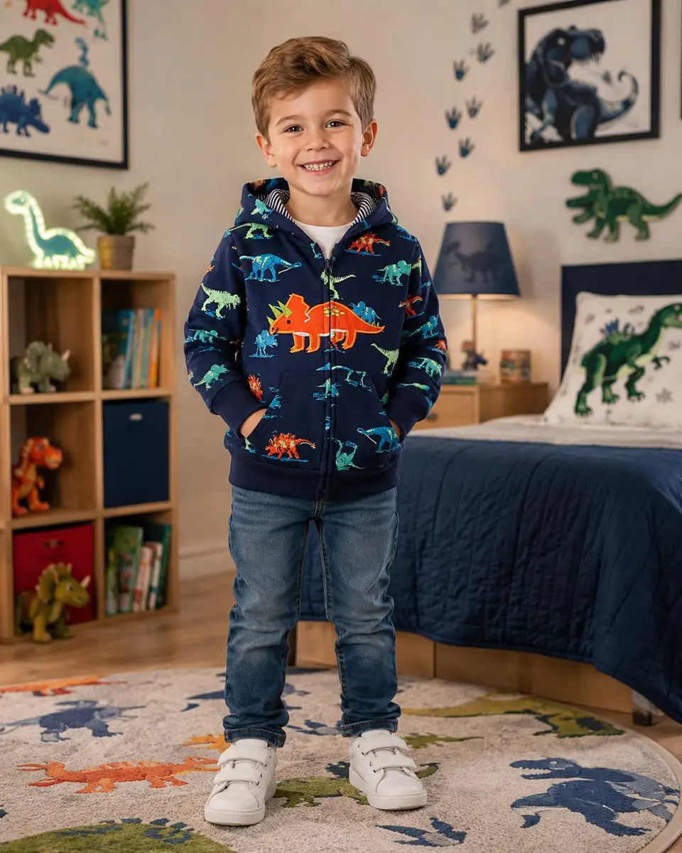 Popshion Toddler Boys Jacket Cartoon Dinosaur Animal Zipper Spring Autumn Hoodies Coat for Kids 1-7 Years (Cute Dinosaur-8039 130) | Lightweight Cotton - view 4