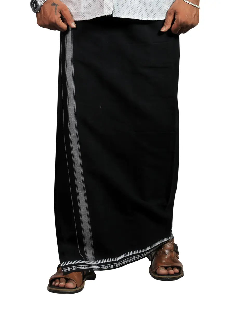 PRAKASAM COTTON Men's Black Pure Cotton Dhoti 1.28 X 2.00 mtrs | Traditional Indian Wear - main product image