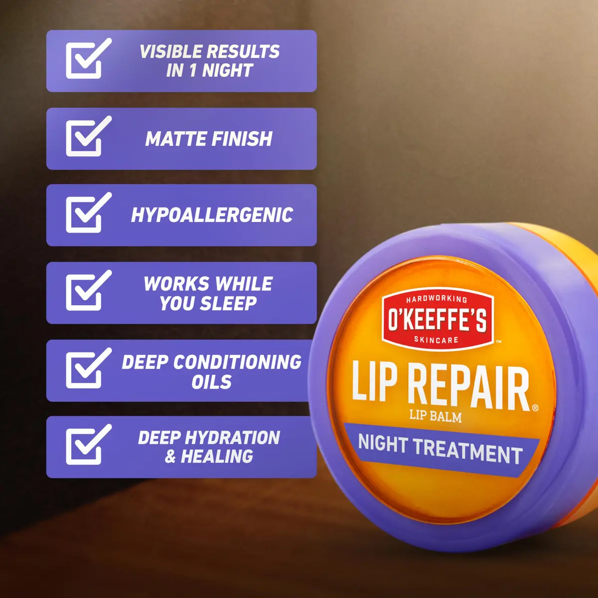 O'Keeffe's Lip Repair Night Treatment Balm 0.25 oz (7.1g) Jar, 2-Pack | Overnight Relief for Severely Dry, Cracked Lips - view 5