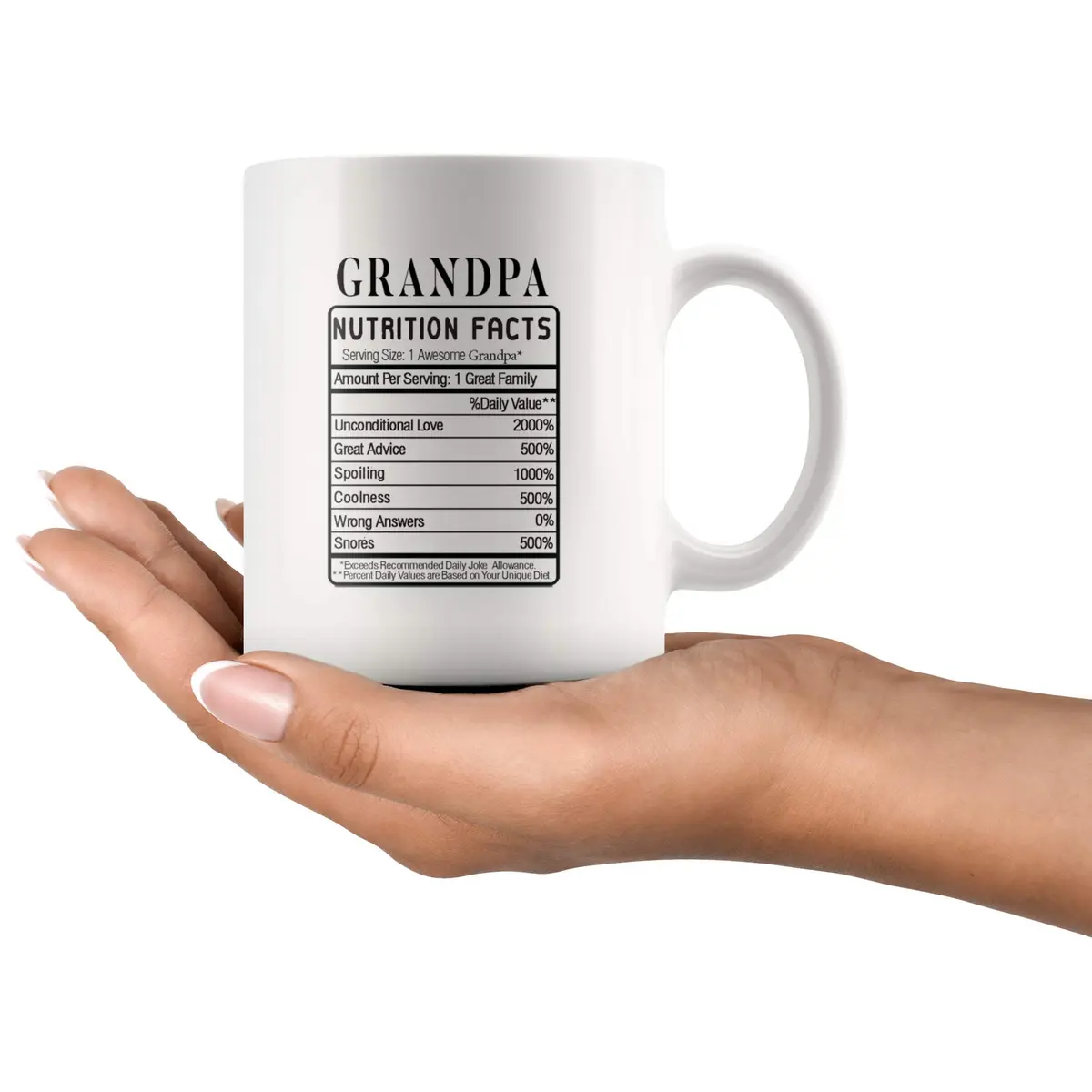 Panvola Grandpa Nutrition Facts Funny Grandparents Day Ceramic Mug 11oz White | Humorous Gift for Grandparents - view 2