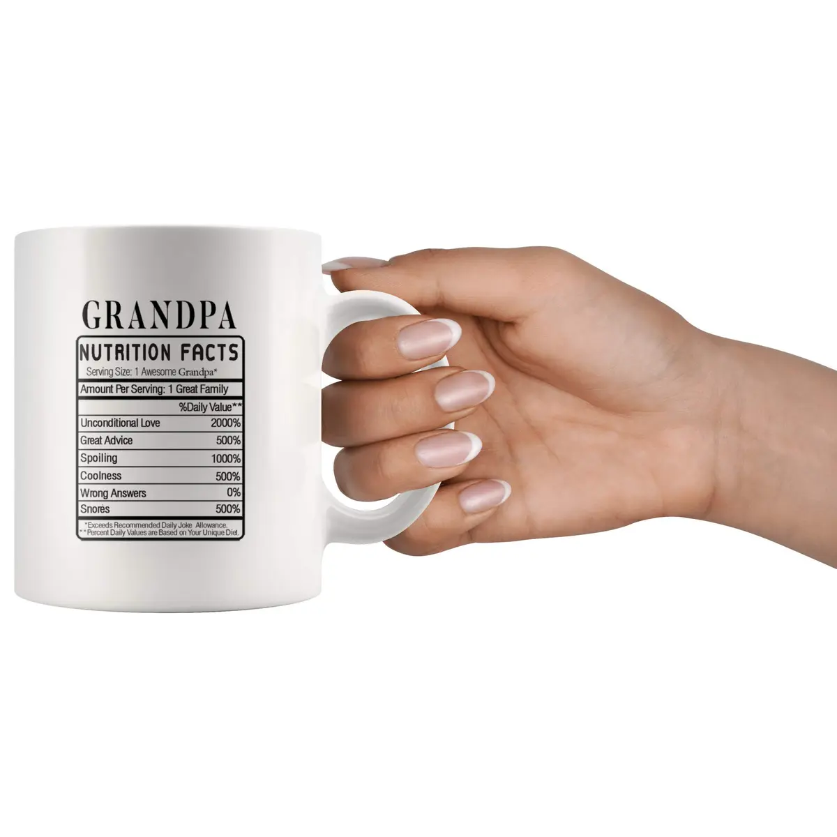 Panvola Grandpa Nutrition Facts Funny Grandparents Day Ceramic Mug 11oz White | Humorous Gift for Grandparents - view 3