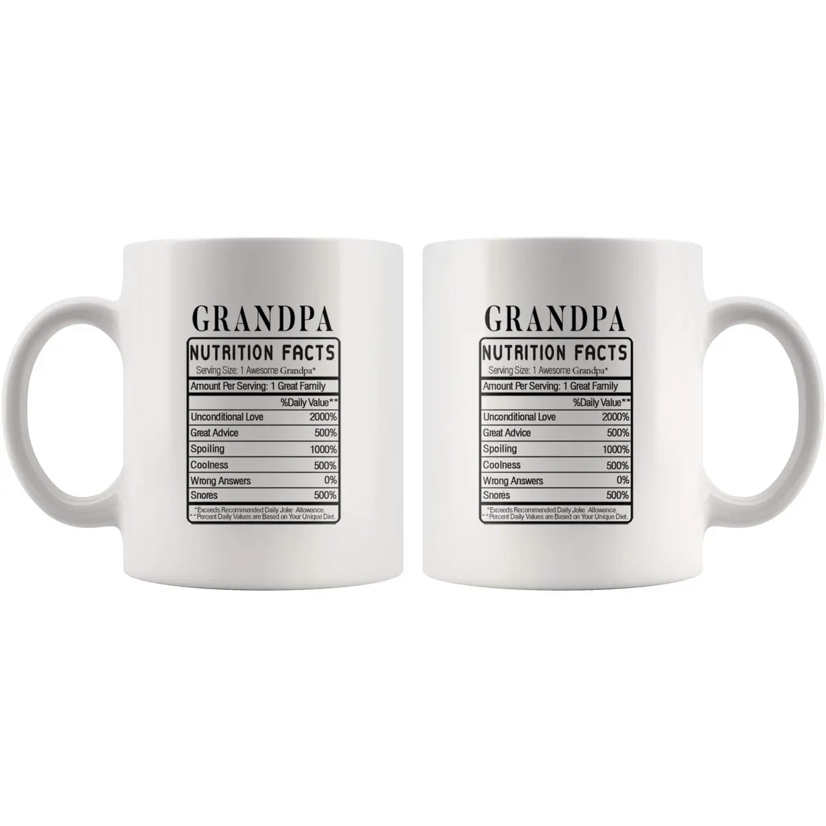 Panvola Grandpa Nutrition Facts Funny Grandparents Day Ceramic Mug 11oz White | Humorous Gift for Grandparents - view 4