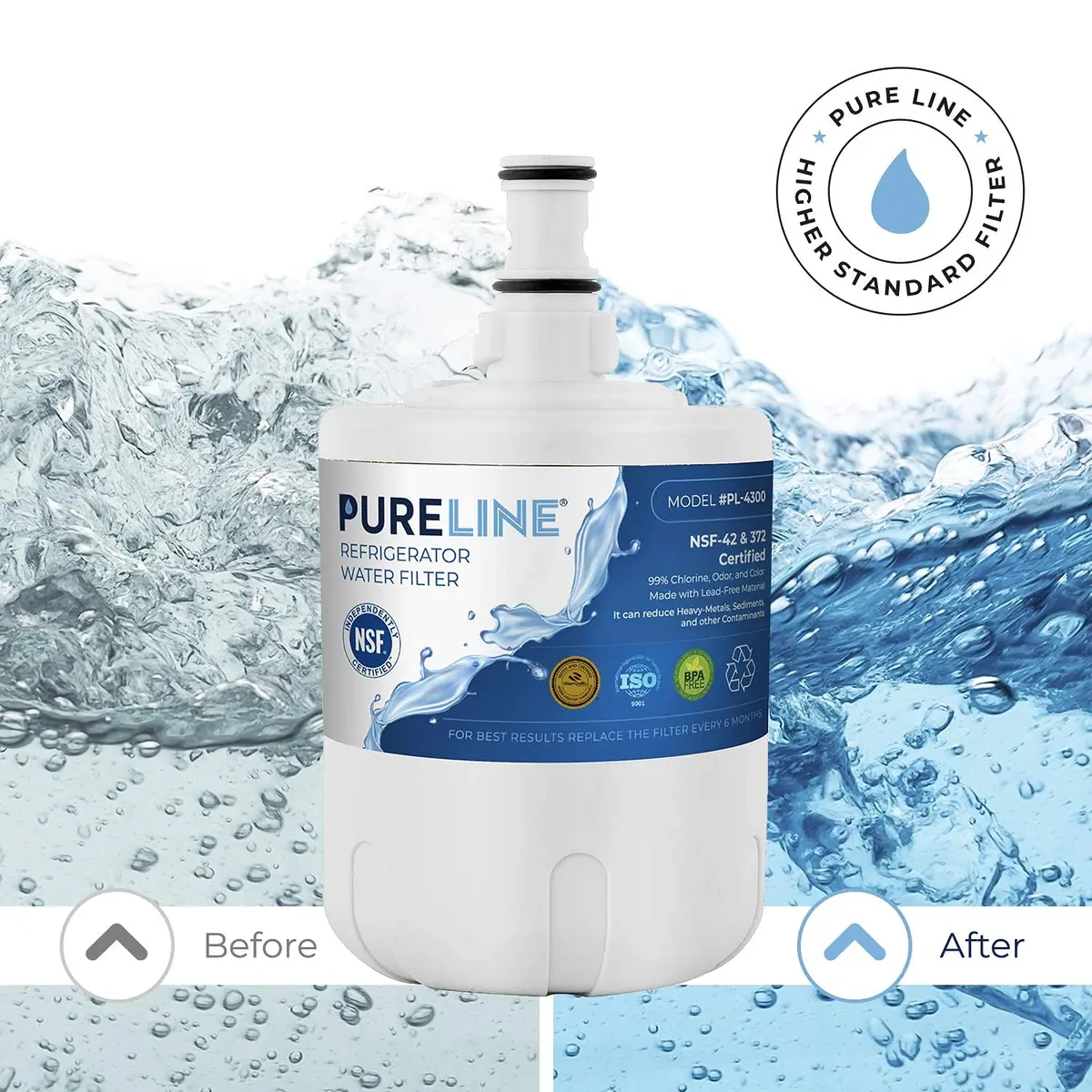 Pureline Refrigerator Water Filter 3 Count (7.5 x 9.75 x 7 inches) | NSF Certified for Taste & Odor Reduction - view 2