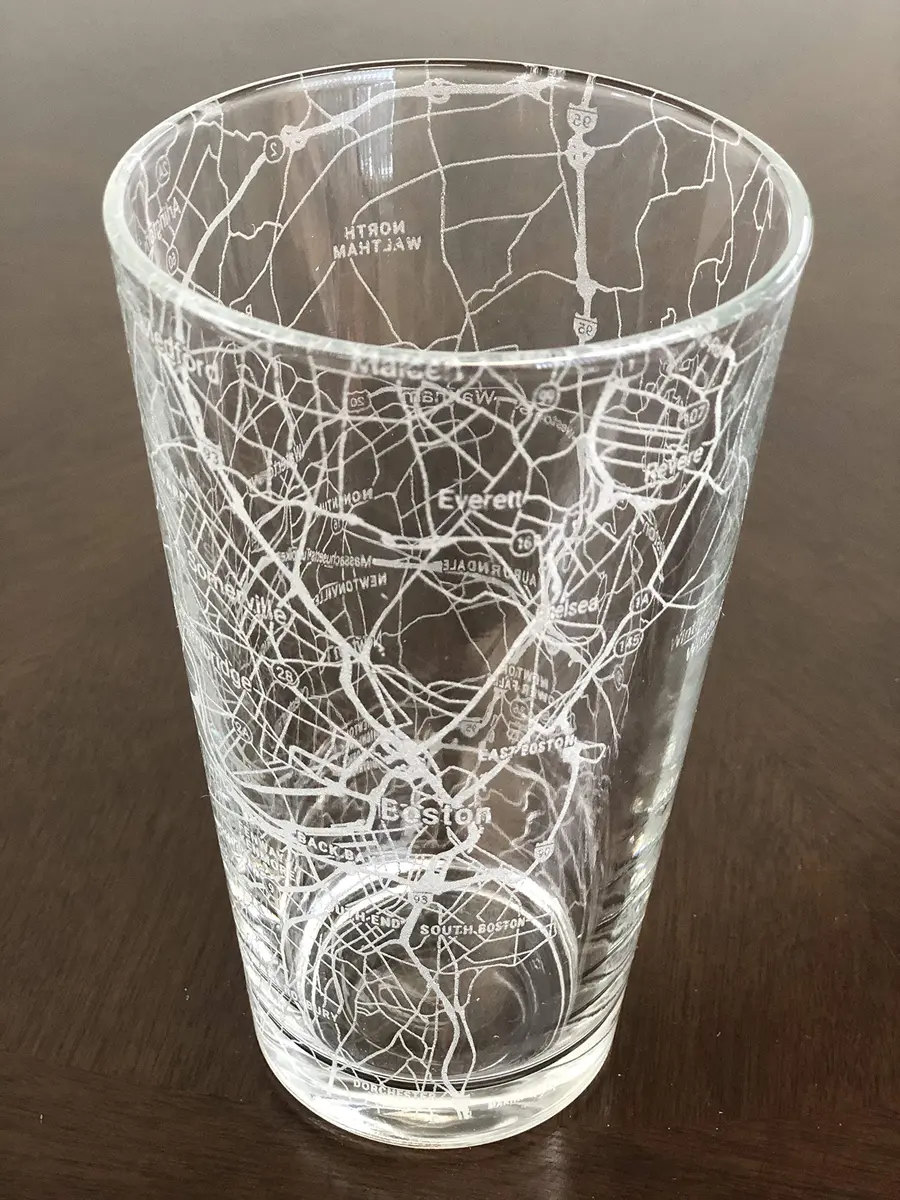 Or Something 16 oz Pint Beer Glass Urban City Map Boston Massachusetts | Clear, Dishwasher Safe - main product image