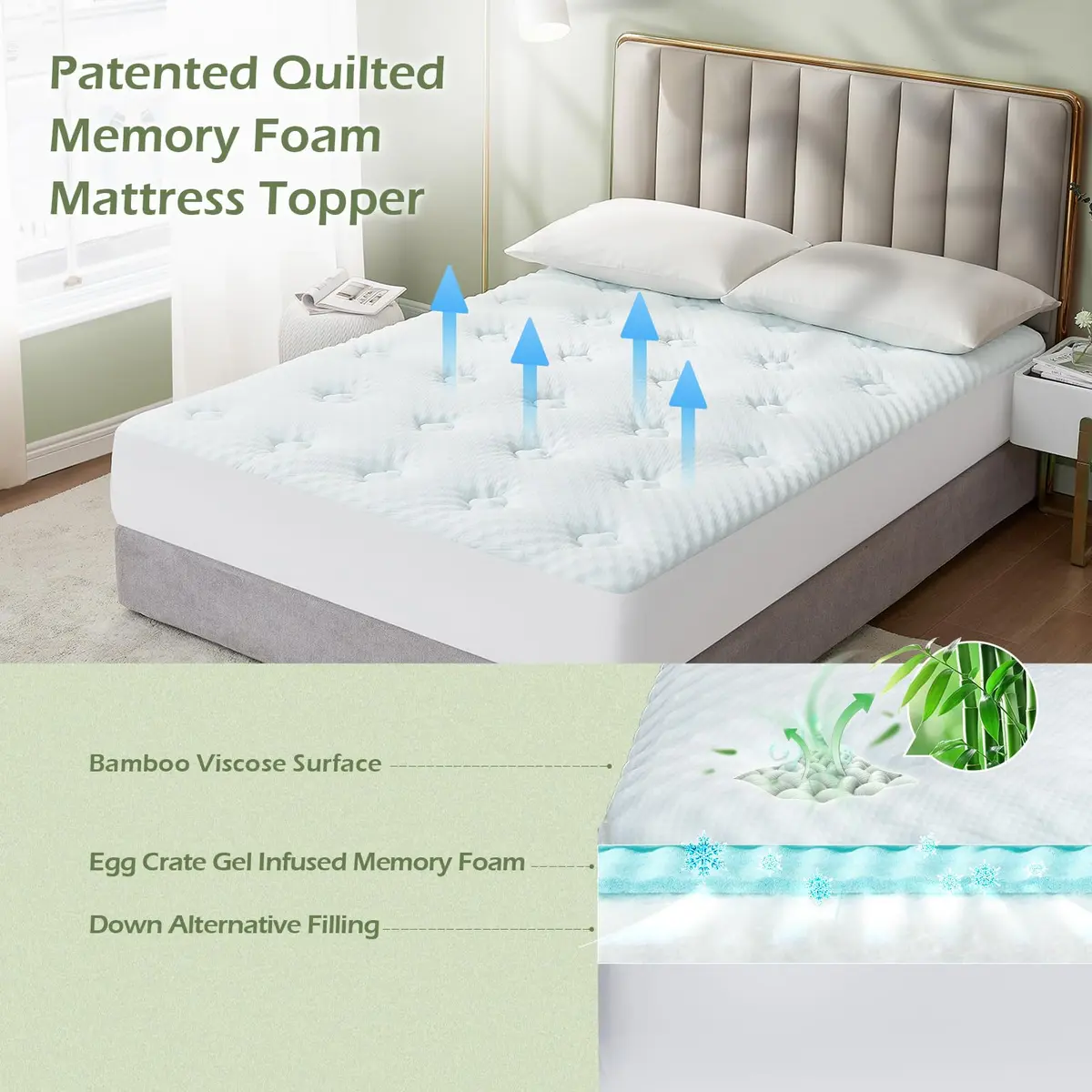 Hansleep Gel Memory Foam Mattress Topper Pad 38.1cm (15 Inch) Deep Pocket | Breathable Cooling Comfort for California King Beds - view 2