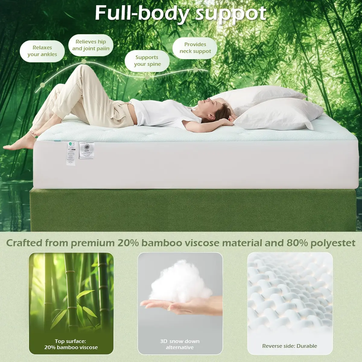 Hansleep Gel Memory Foam Mattress Topper Pad 38.1cm (15 Inch) Deep Pocket | Breathable Cooling Comfort for California King Beds - view 3