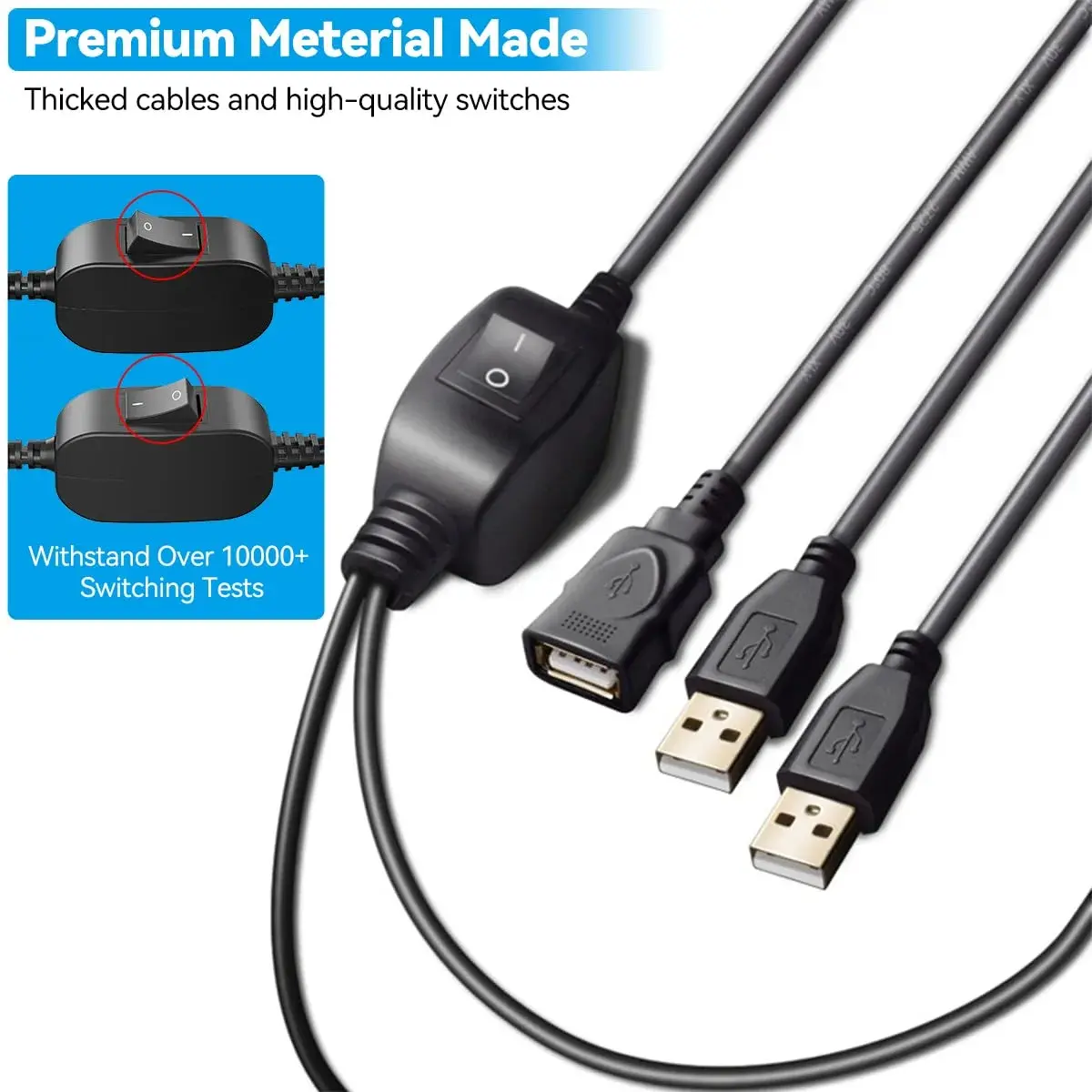 Herfair USB 2.0 A Female to 2x USB 2.0 A Male Splitter Cable with Switch & 5ft Printer Cable | 480Mbps Data Transfer - view 7