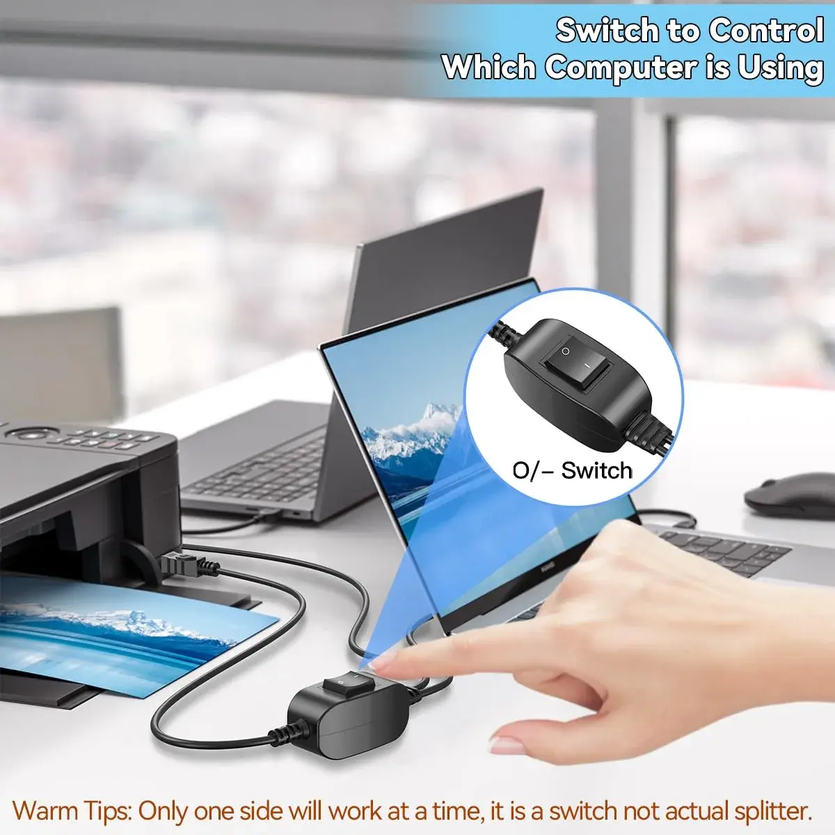 Herfair USB 2.0 A Female to 2x USB 2.0 A Male Splitter Cable with Switch & 5ft Printer Cable | 480Mbps Data Transfer - view 4